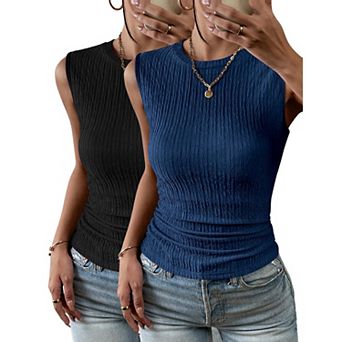 Zeagoo Women's High Neck Casual Business Slim Fitted Ribbed Basic Tank Tops Summer Sleeveless Shirts
