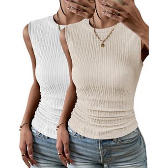 Zeagoo Women's High Neck Casual Business Slim Fitted Ribbed Basic Tank Tops Summer Sleeveless Shirts