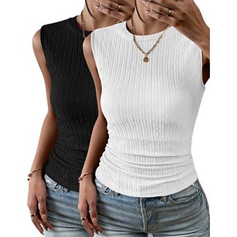 Zeagoo Women's High Neck Casual Business Slim Fitted Ribbed Basic Tank Tops Summer Sleeveless Shirts
