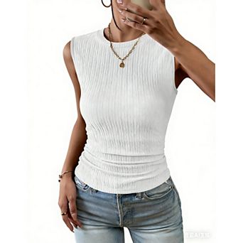 Zeagoo Women's High Neck Casual Business Slim Fitted Ribbed Basic Tank Tops Summer Sleeveless Shirts