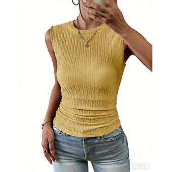 Zeagoo Women's High Neck Casual Business Slim Fitted Ribbed Basic Tank Tops Summer Sleeveless Shirts