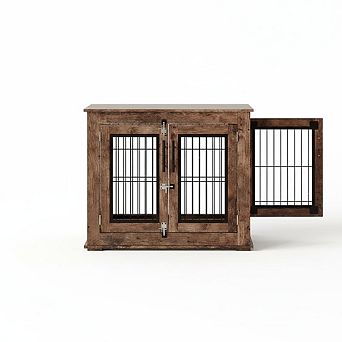 Indoor Double-Door Wooden Dog Crate,Dog House Side Table for Small Medium Dogs