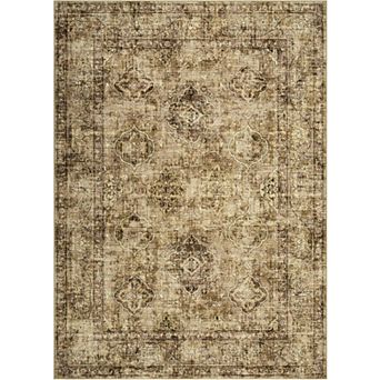 Vintage Oriental Printed Washable Area Rug, Distressed Thin Low Pile Carpet for Living Room Bedroom