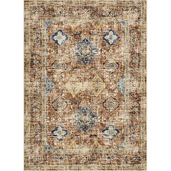 Vintage Oriental Printed Washable Area Rug, Distressed Thin Low Pile Carpet for Living Room Bedroom