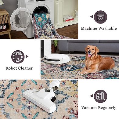 Washable Vintage Rug, Machine Washable Rectangle for Living Room Bedroom Kitchen Office