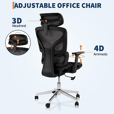 Ergonomic Mesh Office Chair with 4D Armrests & Lumbar Support for Home Office Bedroom