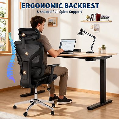 Ergonomic Mesh Office Chair with 4D Armrests & Lumbar Support for Home Office Bedroom