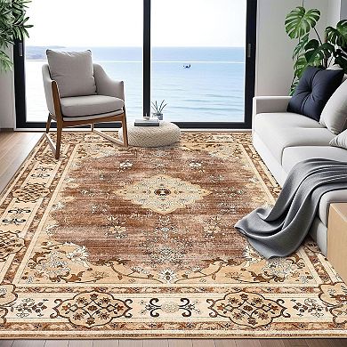 Boho Vintage Washable Area Rug for Living Room Bedroom Dining Room Office