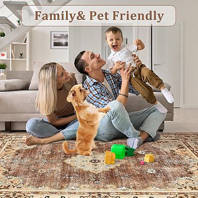 Boho Vintage Washable Area Rug for Living Room Bedroom Dining Room Office