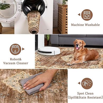 Boho Vintage Washable Area Rug for Living Room Bedroom Dining Room Office