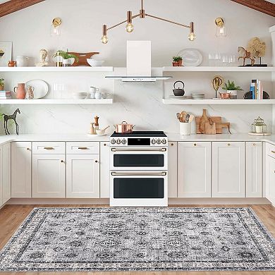 Vintage Washable Rug, Stain Resistant Soft Low Pile Foldable Thin Carpet for Living Room Bedroom