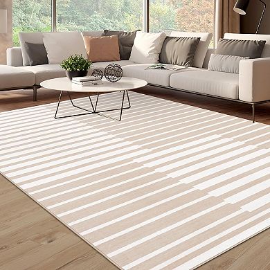 Modern Stripe Runner Rug, Washable Non-Slip for Hallway Kitchen Bathroom Laundry Room