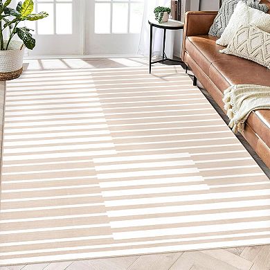 Modern Stripe Runner Rug, Washable Non-Slip for Hallway Kitchen Bathroom Laundry Room