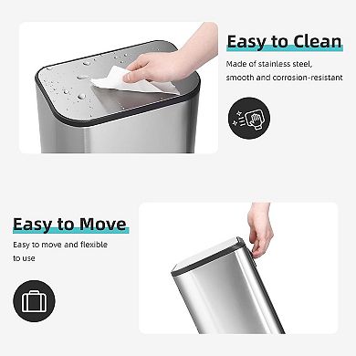 12L Stainless Steel Trash Can, Rectangular with Soft-Close Lid & Foot Pedal, Removable Bucket