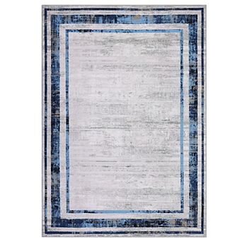 Modern Bordered Washable Rug, Non Slip Stain Resistant Carpet for Living Room Dining Room Bedroom