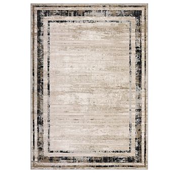Modern Bordered Washable Rug, Non Slip Stain Resistant Carpet for Living Room Dining Room Bedroom