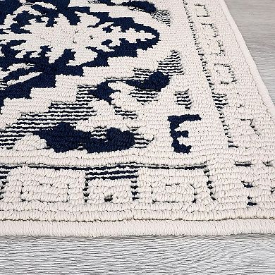 Vintage Medallion Runner Rug, Non-Slip Floral Textured Low Pile Rug for Entryway Hallway Kitchen