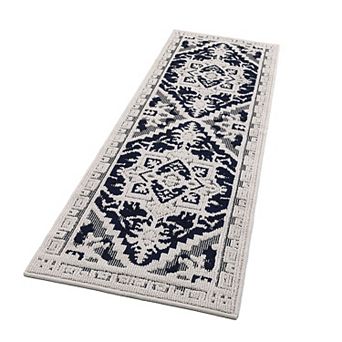 Vintage Medallion Runner Rug, Non-Slip Floral Textured Low Pile Rug for Entryway Hallway Kitchen
