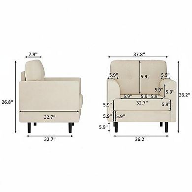 Modern Accent Chair, Linen Upholstered Armrest Chair for Living Room Bedroom Office
