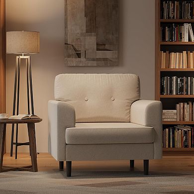 Modern Accent Chair, Linen Upholstered Armrest Chair for Living Room Bedroom Office