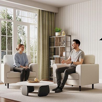 Modern Accent Chair, Linen Upholstered Armrest Chair for Living Room Bedroom Office