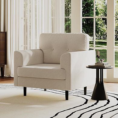 Modern Accent Chair, Linen Upholstered Armrest Chair for Living Room Bedroom Office