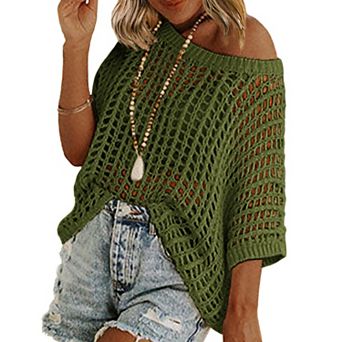 Zeagoo Women's Swimsuit Coverup Crochet Sweater Tops Lightweight Short Sleeve Summer Clothes