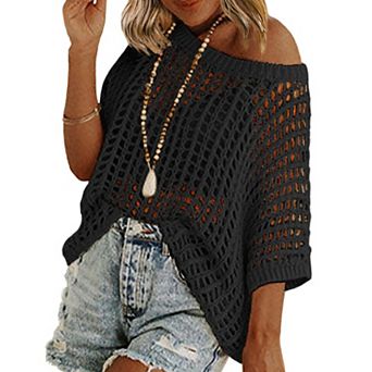 Zeagoo Women's Swimsuit Coverup Crochet Sweater Tops Lightweight Short Sleeve Summer Clothes