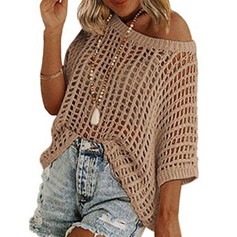 Zeagoo Women's Swimsuit Coverup Crochet Sweater Tops Lightweight Short Sleeve Summer Clothes