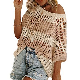 Zeagoo Women's Swimsuit Coverup Crochet Sweater Tops Lightweight Short Sleeve Summer Clothes