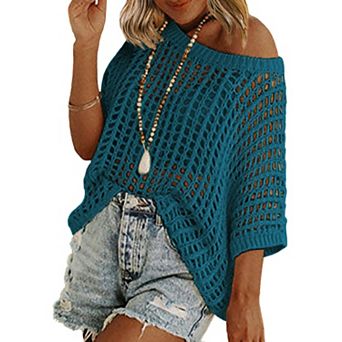 Zeagoo Women's Swimsuit Coverup Crochet Sweater Tops Lightweight Short Sleeve Summer Clothes