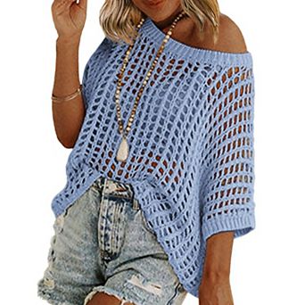Zeagoo Women's Swimsuit Coverup Crochet Sweater Tops Lightweight Short Sleeve Summer Clothes