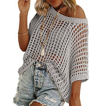 Zeagoo Women's Swimsuit Coverup Crochet Sweater Tops Lightweight Short Sleeve Summer Clothes