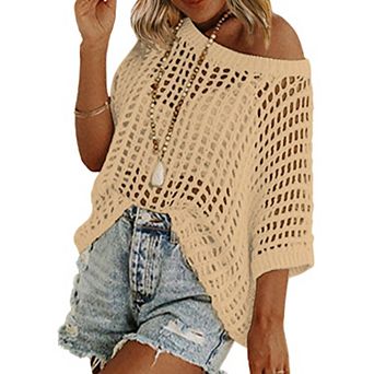 Zeagoo Women's Swimsuit Coverup Crochet Sweater Tops Lightweight Short Sleeve Summer Clothes