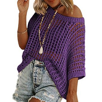 Zeagoo Women's Swimsuit Coverup Crochet Sweater Tops Lightweight Short Sleeve Summer Clothes