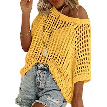 Zeagoo Women's Swimsuit Coverup Crochet Sweater Tops Lightweight Short Sleeve Summer Clothes