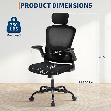 Mesh Office Chair, High Back Adjustable Headrest & Reclining Design for Bedroom Home Office