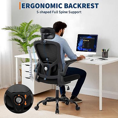 Mesh Office Chair, High Back Adjustable Headrest & Reclining Design for Bedroom Home Office