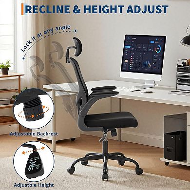 Mesh Office Chair, High Back Adjustable Headrest & Reclining Design for Bedroom Home Office