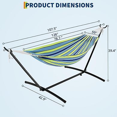 Double Hammock with 9-Foot Space Saving Steel Stand and Carrying Case, 450 Lb Capacity
