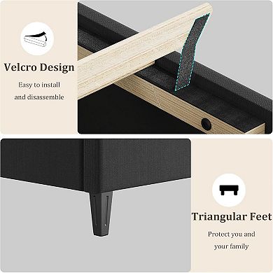King Upholstered Platform Bed Frame with Headboard, Wood Slats Support