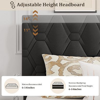 King Upholstered Platform Bed Frame with Headboard, Wood Slats Support