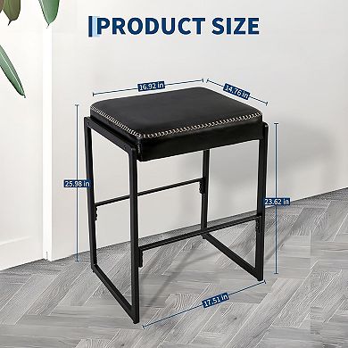 Bar Stools, Waxy Leather Counter Height Stools for Kitchen Island Home Bar Bedroom, Black