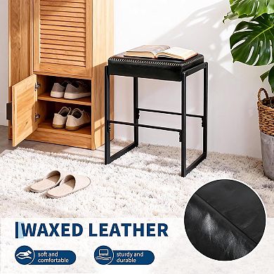 Bar Stools, Waxy Leather Counter Height Stools for Kitchen Island Home Bar Bedroom, Black