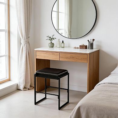 Bar Stools, Waxy Leather Counter Height Stools for Kitchen Island Home Bar Bedroom, Black