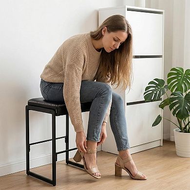 Bar Stools, Waxy Leather Counter Height Stools for Kitchen Island Home Bar Bedroom, Black