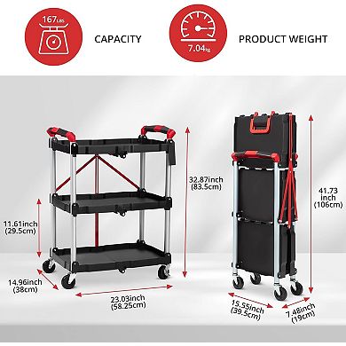 Collapsible Black Utility Cart, Multi-Purpose Storage Hand Truck