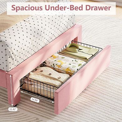 Full Metal Platform Bed Frame with Decorative Headboard & Footboard, Steel Slats