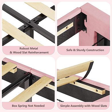 Full Metal Platform Bed Frame with Decorative Headboard & Footboard, Steel Slats