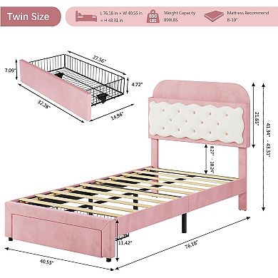 Full Metal Platform Bed Frame with Decorative Headboard & Footboard, Steel Slats